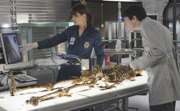 Bild 1 von 12: Temperance Brennan (Emily Deschanel,l.); Vincent Nigel-Murray (Ryan Cartwright, r.)