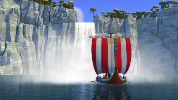 Bild 1 von 5: Wer hätte gedacht, dass unsere Wikinger sogar den gigantischen Wasserfall überwinden?