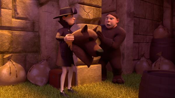 Bild 1 von 2: Rolande (r.) und ihr Handlanger Manfred (l.) führen etwas im Schilde mit der Wolfsmaske.