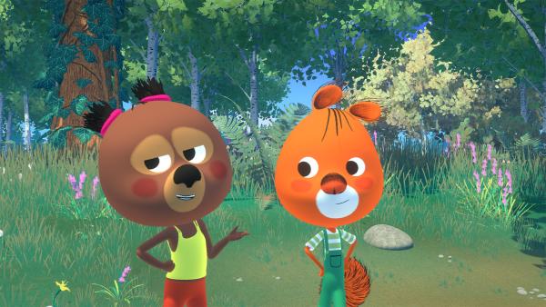 Bild 1 von 1: Luzie überlegt mit Edmund, wie sie das kleine Dorf bauen können.