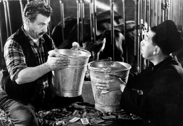 Bild 1 von 2: Manchmal müssen Don Camillo (Fernandel, rechts) und der grantige Peppone (Gino Cervi) eben doch zusammenarbeiten: zum Beispiel im Kuhstall.