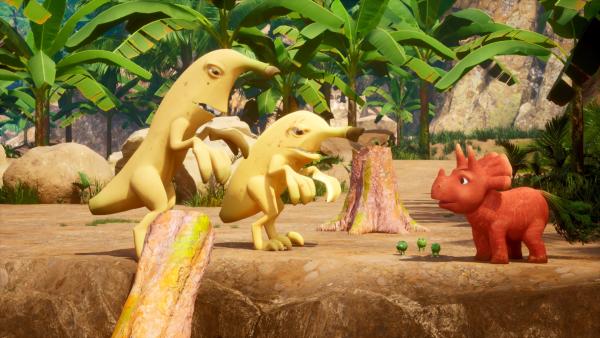 Bild 1 von 4: Die Bananaraptoren bedanken sich bei ihrer Retterin Ginger.