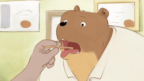 Bild 1 von 3: Ernest hat schreckliche Niesanfälle und wird vom Arzt untersucht.