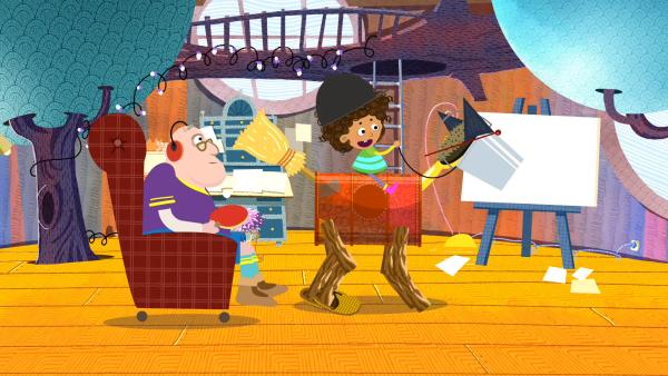 Bild 1 von 1: Mia möchte unbedingt reiten, doch Opa ist kein besonders gutes Pferd. Also erfindet sie eine MIAPFERDEREITMASCHINE, die sofort mit ihr losspringt.
© rbb/Traumhaus Studios - Honorarfreie Verwendung gemäß AGB im engen inhaltlichen redaktionellen Zusammenhang mit genannter Sendung bei Nennung \