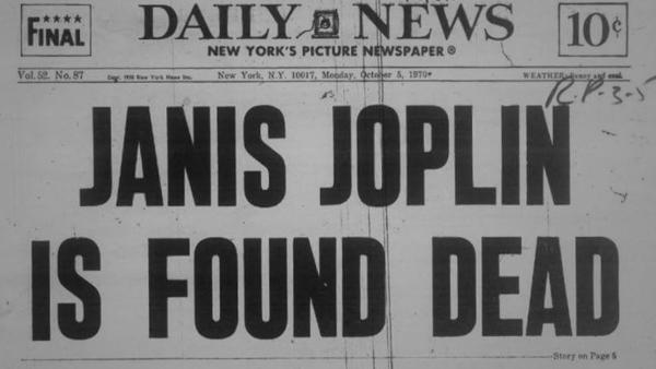 Bild 1 von 3: Tod einer Hippie-Legende: 1970 findet ihr Tour-Manager Janis Joplins Leiche in ihrem Hotelzimmer. Die 27-Jährige stirbt an einer Überdosis Heroin.