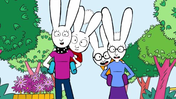 Bild 1 von 3: Der Wettlauf zwischen dem Team von Simon (2.v.l.) und seiner Mama (l.) und dem Team von Ferdinand (2.v.r.) und dessen Mama (r.) ist ein Kopf-an-Kopf-Rennen.