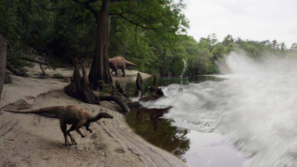 Bild 1 von 15: Die gewaltige Welle nach dem Asteroideneinschlag riss auch gute Schwimmer wie Thescelosaurus in den Tod.