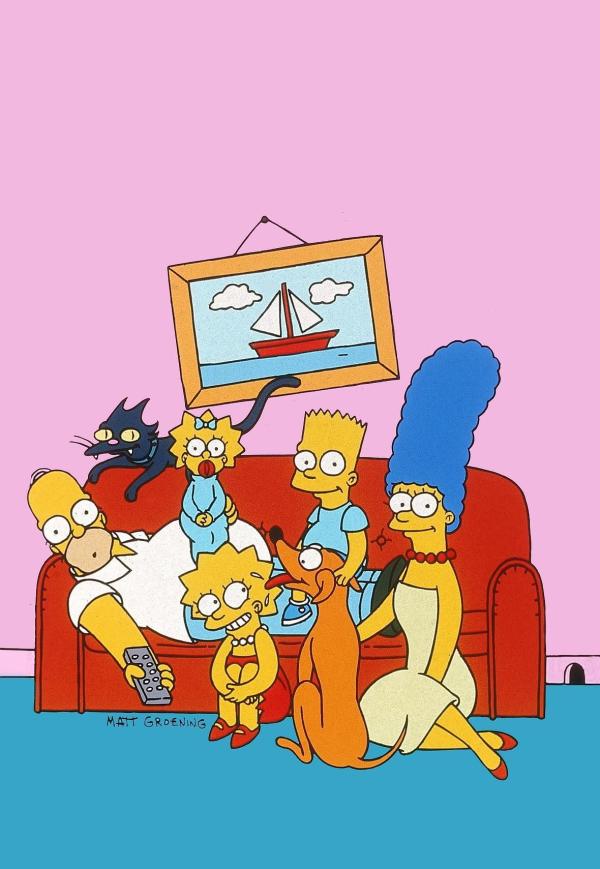 Bild 1 von 16: (14. & 15. Staffel) - Gemeinsam ist die Familie Simpsons unschlagbar: (v.l.n.r.) Homer, Kater Schneeball, Maggie, Lisa, Bart, Hund Knecht Ruprecht und Marge.