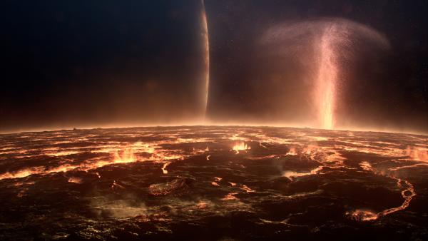 Bild 1 von 3: Mit mehr als 300 Vulkanen, die nahezu konstant ausbrechen, ist Io der vulkanisch aktivste Ort im Sonnensystem. Die Plumes (aufsteigende Gasmassen) reichen Hunderte Kilometer in die Atmosphäre.