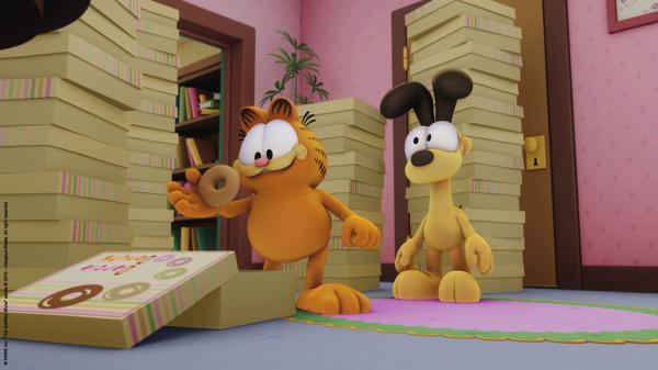 Bild 1 von 3: Garfield hat sich auch noch die restlichen von Jons Geburtstags-Donuts unter den Nagel gerissen. Das wird Jon gar nicht gefallen.