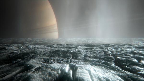 Bild 1 von 4: Der Saturnmond Enceladus ist ein eisige Welt. Dennoch gibt es auf ihm vulkanische Aktivität. Eisvulkane spucken Fontänen aus, die bis ins All reichen.