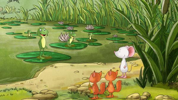 Bild 1 von 11: Tilda bringt Billy und Benny zum Trompetenunterricht bei den Fröschen.