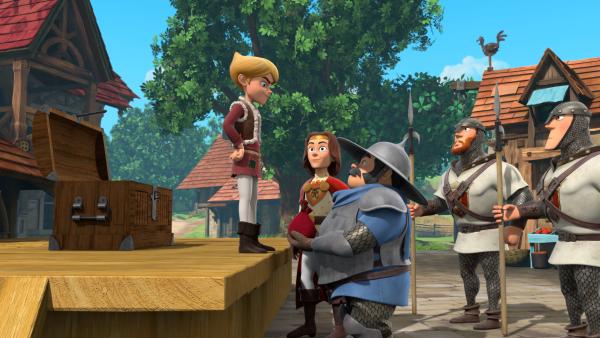 Bild 1 von 2: Um Gutes zu tun, sammelt Prinz John (l.) das Gold der Bewohner von Nottingham ein. Er möchte es umverteilen.