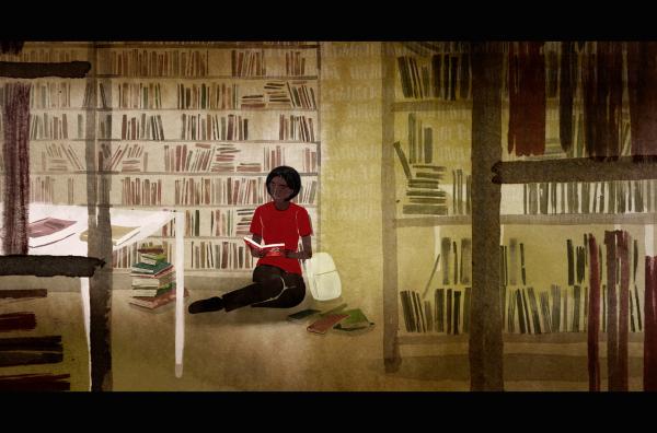 Bild 1 von 2: In einer Buchhandlung fällt Inés zufällig \