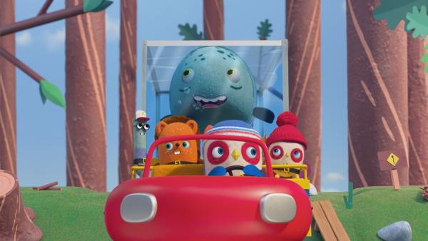 Bild 1 von 3: Dank Beccas Bande und Papsies Fahrkünsten kann Riesenfisch Gill endlich den Wuselwald sehen.