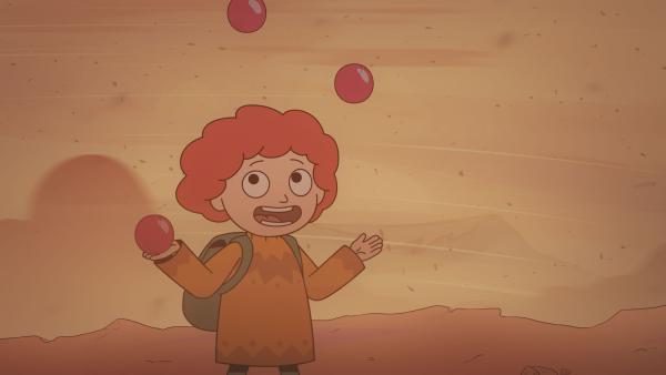 Bild 1 von 3: Wenn Ormhildur es nicht schafft, auf der Bergspitze im Sturm mit drei Bällen zu jonglieren, verwandelt der Troll sie alle in Schafe.© NDR/Compass Films - Honorarfreie Verwendung gemäß AGB im redaktionellen Zusammenhang mit genannter Sendung bei Nennung \