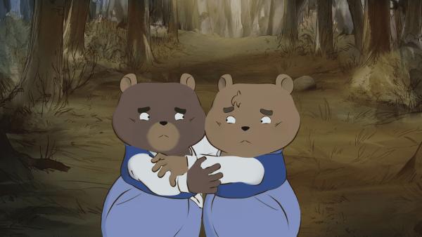 Bild 1 von 3: Die Neffen von Madame Tulipe Octave (li.) und Victor (re.) haben sich im Wald verirrt und es wird langsam dunkel.