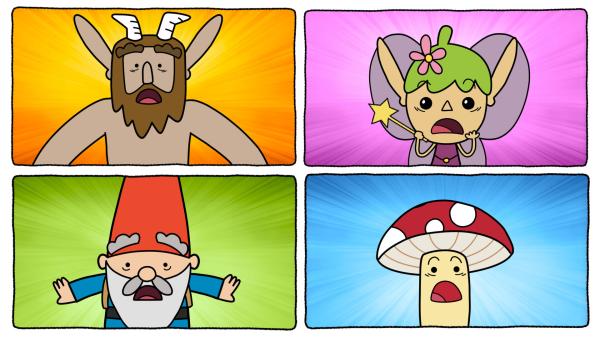 Bild 1 von 2: Von links: Hufius, Twinkle, Tupfen und Herbert - Lautes Gewimmer stört die Helden des Magic Forest im Schlaf. Sie werden beauftragt, die Quelle der nächtlichen Ruhestörung zu ergründen.