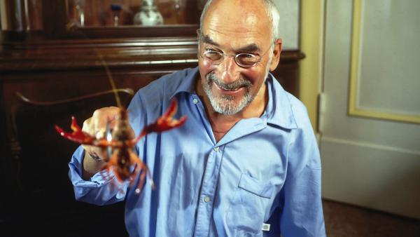 Bild 1 von 1: Wie, Krebse und Asseln sind miteinander verwandt? Peter (Peter Lustig) erforscht die faszinierenden Schalentiere mit eingebautem Wassertank.
