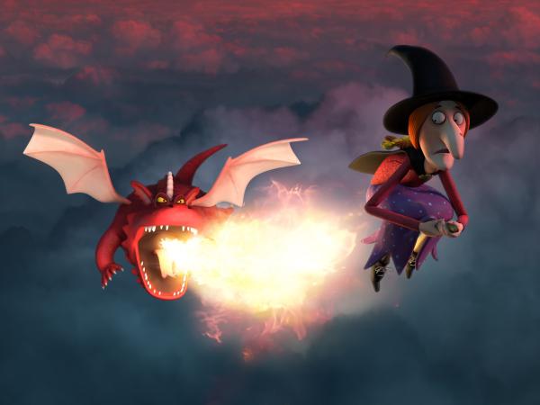 Bild 1 von 14: Die Hexe wird von einem bösen Drachen verfolgt.