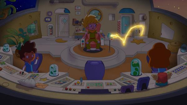 Bild 1 von 2: Der kleine Blitz ist im Asteroschiff.© WDR/2024 Method Animation - Honorarfreie Verwendung gemäß AGB im engen inhaltlichen redaktionellen Zusammenhang mit genannter Sendung bei Nennung \