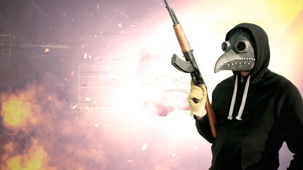 Bild 1 von 4: Namenloser Protagonist, der zum Schutz vor dem Erkanntwerden eine Masken trägt.