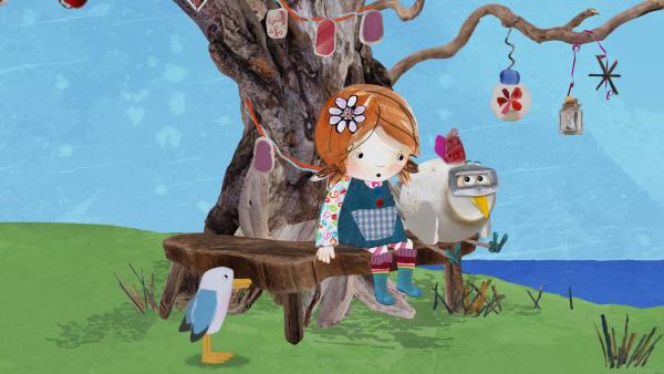 Bild 1 von 4: Henne Jette gönnt sich eine kleine Auszeit.© KiKA/Sixteen South - Honorarfreie Verwendung gemäß AGB im redaktionellen Zusammenhang mit genannter Sendung bei Nennung \