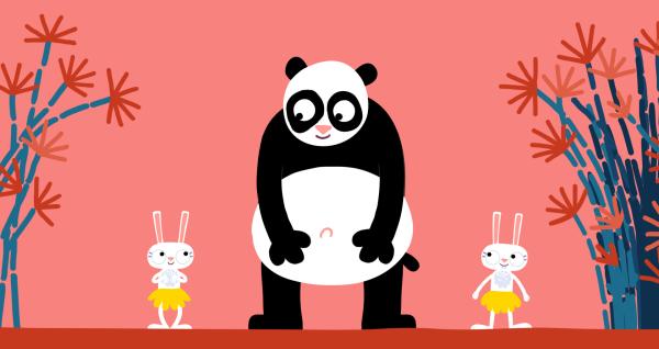 Bild 1 von 3: Der Panda will auch gerne so gut tanzen wie die beiden Hasen.