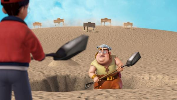 Bild 1 von 4: Smee (r.) und John (l.) graben auf Nimmerland nach einem Schatz.