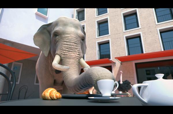 Bild 1 von 1: Bei einem Wettlauf für Kellner will der Elefant endlich zeigen, was in ihm steckt.