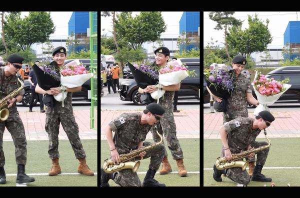 Bild 1 von 2: Nach zwei Jahren Militärdienst organisieren die Mitglieder RM und V von der K-Pop-Band BTS ihre Rückkehr ins zivile Leben.