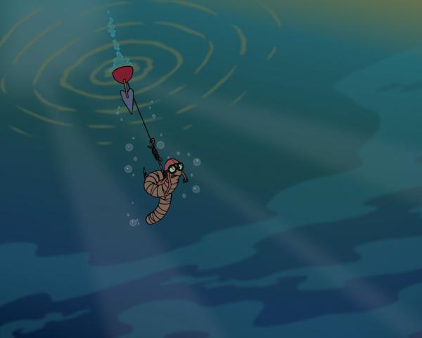 Bild 1 von 4: Der Taucherwurm soll einen Fisch zu Petterssons Angel locken.