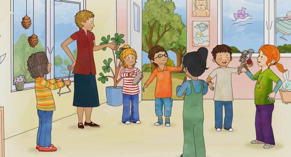Bild 1 von 7: Das Kindergarten-Konzert steht vor der Tür. Conni und ihre Freunde üben sich eifrig im Musizieren.