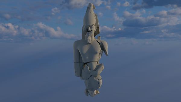 Bild 1 von 15: Einige der bisher gefundenen Bruchstücke einer Kolossalstatue Psammetich I. konnten bereits virtuell zusammengesetzt werden. Die gesamte Statue war ungefähr zehn Meter hoch.
