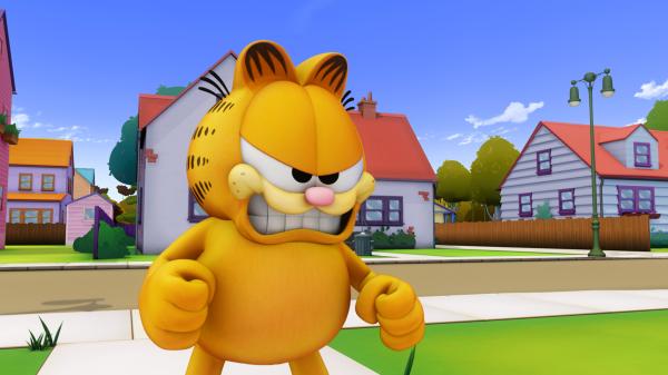 Bild 1 von 3: Garfield ist wütend, weil Kater Harry ihn und Odie aus Jons Haus vertrieben hat.