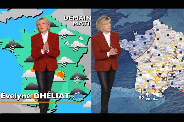 Bild 1 von 1: Zum 50-jährigen Jubiläum von TF1 bot die Wettervorhersage am 21. Januar 2025 eine echte Zeitreise ...