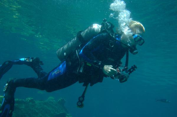 Bild 1 von 2: Lewis (Angus McLaren) ist mir Dr. Denman auf Tauchgang. Er muss verhindern, dass sie das Geheimnis der Mädchen entdeckt.