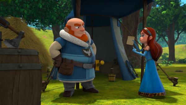 Bild 1 von 4: Lord Gutfred (l.) hat eine anonyme Nachricht erhalten, in der steht, dass König Richard vorhätte, ihn anzugreifen. Prinzessin Marian (r.) versucht ihn zu beschwichtigen.