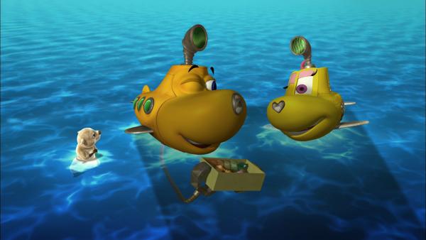 Bild 1 von 3: Timmy erzählt seinen Freunden Bess und Bobsie, dass er seinem großen Vorbild U-Boot D ein paar seltene Muschelgehäuse schenken will.