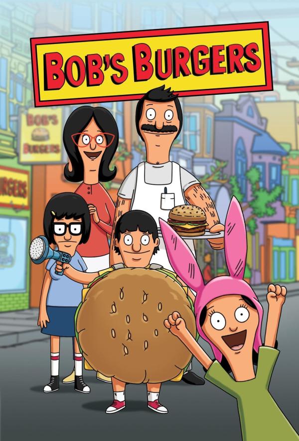 Bild 1 von 17: (1. Staffel) - Bob's Burgers: Bob (hinten r.), Linda (hinten l.), Louise (vorne r.), Gene (vorne M.) und Tina (vorne l.) ...