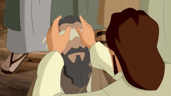 Bild 1 von 5: Jesus heilt den blinden Bartimäus.