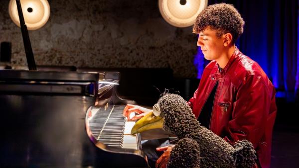 Bild 1 von 4: Louis Philippson und Rudi (Lennart Morgenstern) haben gemeinsam gewettet, dass sie zu zweit Flügel spielen können.