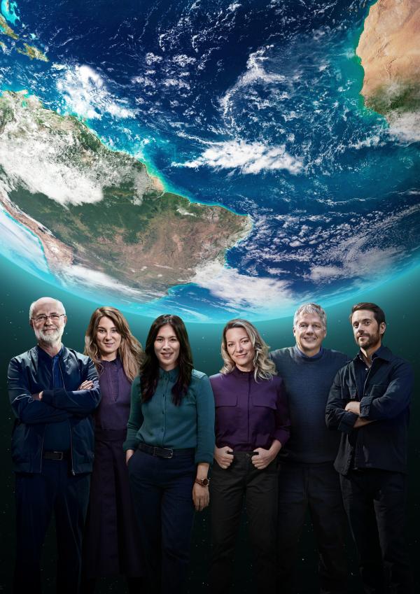 Bild 1 von 9: Sechs namhafte Moderatorinnen und Moderatoren präsentieren die von Menschen dauerhaft besiedelten Kontinente: \