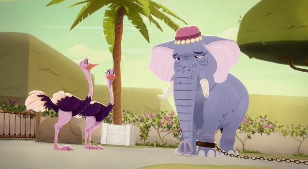 Bild 1 von 3: Die Elefantendame Madame Rosa ist gefesselt. Sie soll die Erbsen des Königs gegessen haben.