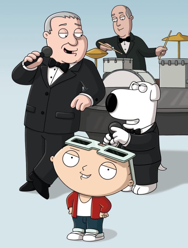 Bild 1 von 24: Frank Sinatra (l.) ist in die Stadt zurückgekehrt und tritt zusammen mit Brian (r.) im Quahog Cabana Club auf. Stewie (M.) hat eine Idee, wie man noch mehr Leute in die Show locken kann.