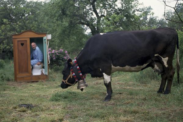 Bild 1 von 3: Peter (Peter Lustig) sinniert in seinem Kloschrank darüber, welche Tierchen wohl dafür zuständig sind, die Kuhfladen aus seinem Garten zu entfernen.