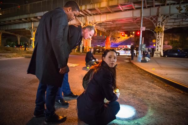 Bild 1 von 11: Nachdem ein Copkiller die Stadt unsicher macht, macht sich das Team um Watson (Lucy Liu, r.), Gregson (Aidan Quinn, M.) und Bell (Jon Michael Hill, l.) auf die Suche nach dem Killer, bevor er erneut zuschlägt ...