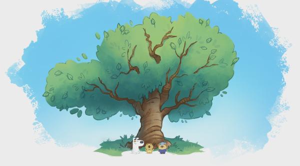 Bild 1 von 4: Puck stellt Oma Puck und Dog seinen Ruheort vor: einen wunderschönen alten Baum.