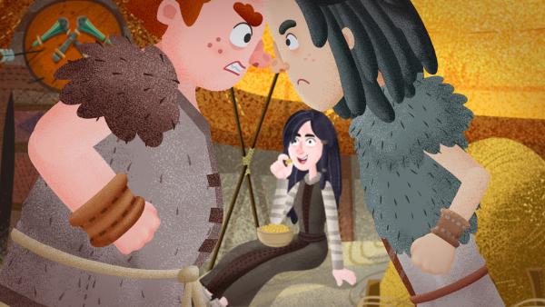 Bild 1 von 1: Brock und Mimo streiten sich, wer der Stärkere ist und Kula amüsiert sich über die beiden.