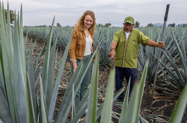 Bild 1 von 5: Reporterin Judith Paland fragt bei Agavenbauern nach den Arbeitsbedingungen.  Die Ernte ist körperlich anstrengend.
